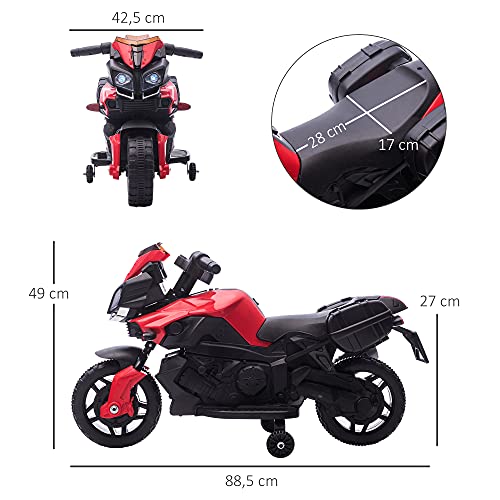 HOMCOM Moto Eléctrica para Niños de 18-36 Meses 6V con Faros Bocina 2 Ruedas de Equilibrio Velocidad Máx. de 3 km/h Motocicleta de Juguete 88,5x42,5x49 cm Rojo