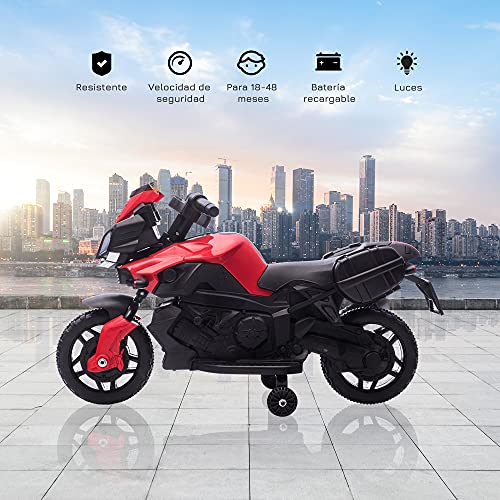 HOMCOM Moto Eléctrica para Niños de 18-36 Meses 6V con Faros Bocina 2 Ruedas de Equilibrio Velocidad Máx. de 3 km/h Motocicleta de Juguete 88,5x42,5x49 cm Rojo