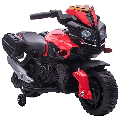 HOMCOM Moto Eléctrica para Niños de 18-36 Meses 6V con Faros Bocina 2 Ruedas de Equilibrio Velocidad Máx. de 3 km/h Motocicleta de Juguete 88,5x42,5x49 cm Rojo