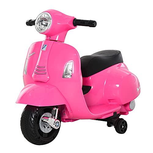 HOMCOM Moto Eléctrica Vespa para Niños de 18-36 Meses con Faro Bocina y 4 Ruedas Motocicleta Infantil con Licencia 66,5x38x52 cm Rosa