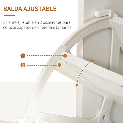 HOMCOM Mueble Zapatero de 2 Puertas Zapatero Estrecho para 16 Pares de Zapatos con Cajón Estante Abierto y Encimera de Vidrio para Pasillo Entrada 89x23x96 cm Blanco