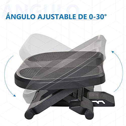 HOMCOM Multifuncional Reposapiés con Superficie Antideslizante Plataforma Inclinación de 0-30° Masaje 3 Niveles Altura Ajustable Apto a Oficina Casa Negro 45x34x(10-16.5) cm