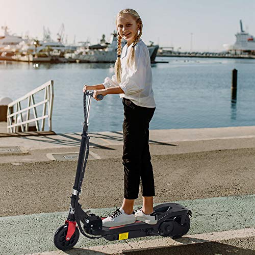 HOMCOM Patinete Scooter Eléctrico Plegable para Niños y Adolescentes Máx. 50 kg con Altura Ajustable Interruptor de Arranque y Frenos 75x36x82-93 cm Negro