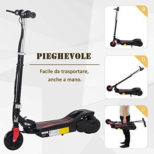 HOMCOM Patinete Scooter Eléctrico Plegable para Niños y Adolescentes Máx. 50 kg con Altura Ajustable Interruptor de Arranque y Frenos 75x36x82-93 cm Negro