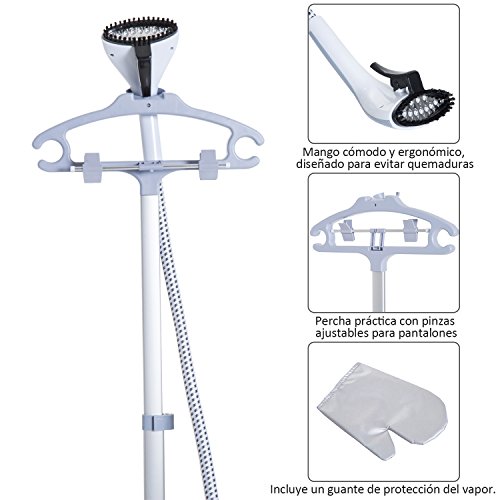 HOMCOM Plancha de Vapor con Depósito de 1.8L y Temperatura Ajustable a 11 Niveles Tipo Centro de Planchado Vertical 1800W 21.5x30x150cm