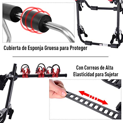 HOMCOM Portabicicletas Trasero Portón Plegable con Correas hasta 3 Bicis Soporte de Bici Universal Carga 40kg 68x52x60cm Metal