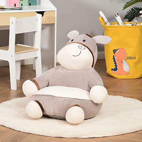 HOMCOM Puff Infantil Diseño de Burrito Sillón para Niños +18 Meses de Franela Asiento Acolchado Alfombra Antideslizante para Dormitorio Sala de Juegos 60x55x60 cm Gris