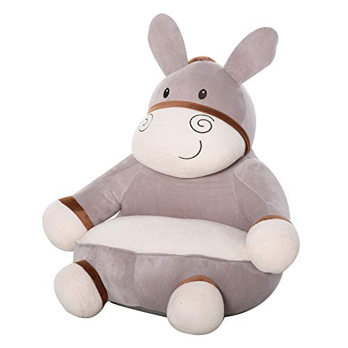 HOMCOM Puff Infantil Diseño de Burrito Sillón para Niños +18 Meses de Franela Asiento Acolchado Alfombra Antideslizante para Dormitorio Sala de Juegos 60x55x60 cm Gris