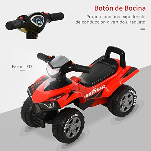 HOMCOM Quad Correpasillos para Niños Mayores de 18-36 Meses Coche Cuatrimoto con Funciones de Luces Bocina y Espacio Secreto de Almacenaje 60x31x42 cm Rojo