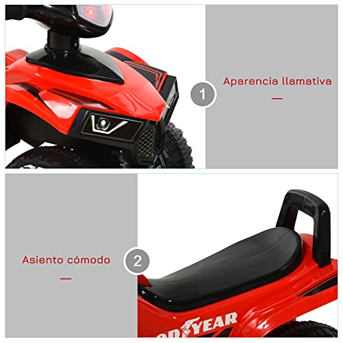 HOMCOM Quad Correpasillos para Niños Mayores de 18-36 Meses Coche Cuatrimoto con Funciones de Luces Bocina y Espacio Secreto de Almacenaje 60x31x42 cm Rojo