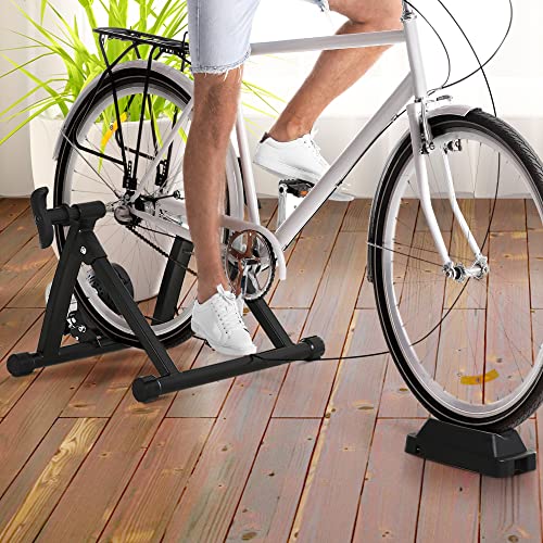 HOMCOM Rodillo Entrenamiento Bicicleta 5 Niveles de Resistencia por Cable Cicloentrenador Acero Bici Color Negro 54.5x42.2x39.1cm