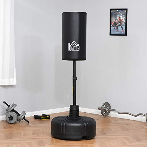 HOMCOM Saco de Boxeo de Pie con Soporte Ajustable en Altura de 3 Niveles Punching Ball con Base Rellenable de Arena 45 kg o Agua 30 kg para Hogar Gimnasio Ø68x150-170 cm Negro