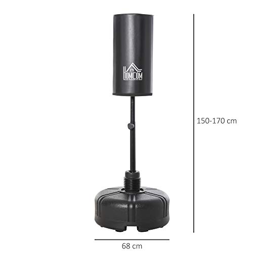 HOMCOM Saco de Boxeo de Pie con Soporte Ajustable en Altura de 3 Niveles Punching Ball con Base Rellenable de Arena 45 kg o Agua 30 kg para Hogar Gimnasio Ø68x150-170 cm Negro