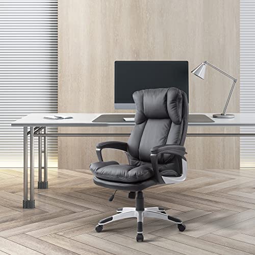 HOMCOM Silla Giratorio de Oficina Sillón de Escritorio Ergonómica con Ruedas y Reposabrazos Altura Ajustable PU Negro