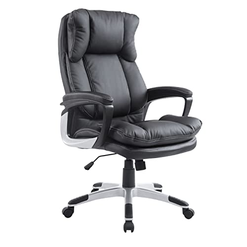 HOMCOM Silla Giratorio de Oficina Sillón de Escritorio Ergonómica con Ruedas y Reposabrazos Altura Ajustable PU Negro