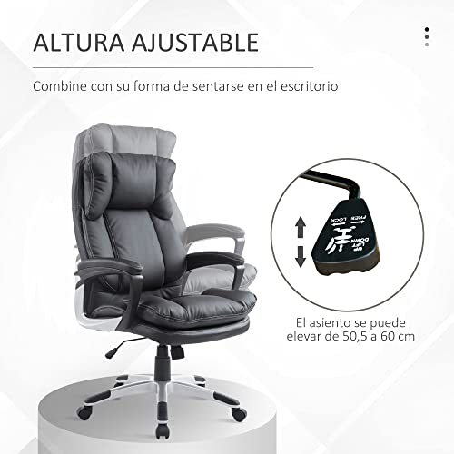 HOMCOM Silla Giratorio de Oficina Sillón de Escritorio Ergonómica con Ruedas y Reposabrazos Altura Ajustable PU Negro