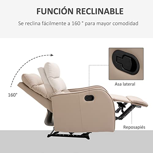 HOMCOM Sillón Relax con Reclinación Manual hasta 160°con Reposapiés Retráctil Esponja de Densidad Tapizado en PU 65x89x100cm