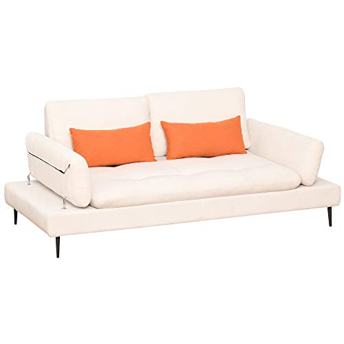 HOMCOM Sofá de 2 Plazas Convertible en Cama Individual con Respaldo Regulable y Reposabrazos Abatible 2 Almohadas Lumbar Acolchado Patas de Metal 213x112x83 cm Beige