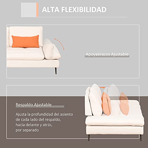 HOMCOM Sofá de 2 Plazas Convertible en Cama Individual con Respaldo Regulable y Reposabrazos Abatible 2 Almohadas Lumbar Acolchado Patas de Metal 213x112x83 cm Beige