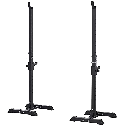 HOMCOM Soporte para Barras de Pesas Ajustable Estante de Acero para Levantamiento de Pesas Carga Máx. 150 kg Entrenamiento en Gimnasio Hogar 50x49x124-154 cm Negro