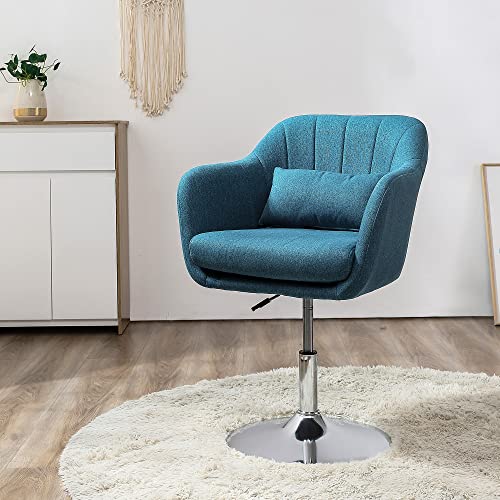 HOMCOM Taburete de Bar Giratoria 360° Silla de Oficina Cocina Peluquería con Altura Ajustable Respaldo Envolvente Reposabrazos y Cojín 60x60x79-91 cm Azul