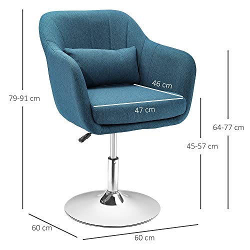 HOMCOM Taburete de Bar Giratoria 360° Silla de Oficina Cocina Peluquería con Altura Ajustable Respaldo Envolvente Reposabrazos y Cojín 60x60x79-91 cm Azul