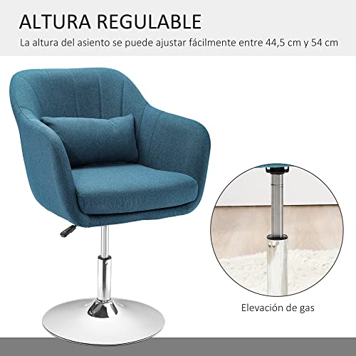 HOMCOM Taburete de Bar Giratoria 360° Silla de Oficina Cocina Peluquería con Altura Ajustable Respaldo Envolvente Reposabrazos y Cojín 60x60x79-91 cm Azul