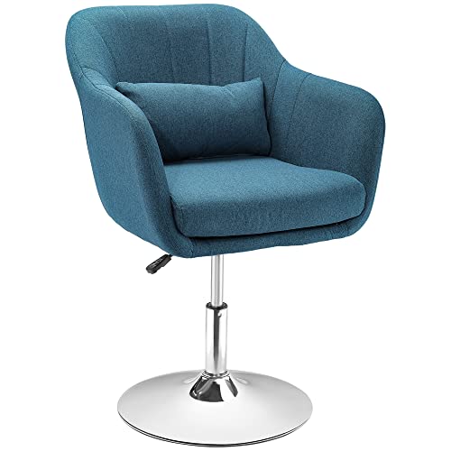 HOMCOM Taburete de Bar Giratoria 360° Silla de Oficina Cocina Peluquería con Altura Ajustable Respaldo Envolvente Reposabrazos y Cojín 60x60x79-91 cm Azul