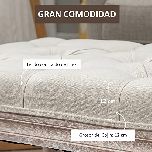 HOMCOM Taburete para Pie de Cama Tapizado en Tela con Asiento Acolchado y Patas de Madera Banqueta de Estilo Vintage para Dormitorio Recibidor Salón 80x40x41 cm Beige