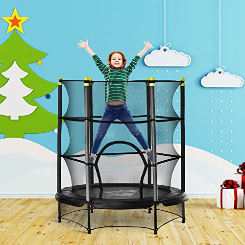 HOMCOM Trampolín para Niños de +3 Años Cama Elástica de Salto Infantil con Red de Seguridad y Marco Acero para Interiores y Exteriores Carga 45 kg 140x140x160 cm Negro