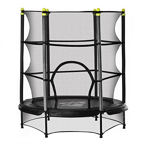 HOMCOM Trampolín para Niños de +3 Años Cama Elástica de Salto Infantil con Red de Seguridad y Marco Acero para Interiores y Exteriores Carga 45 kg 140x140x160 cm Negro