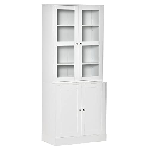 HOMCOM Vitrina Armario de Libros con 4 Puertas y Estantes Ajustables Estilo Moderno Armario Organizador para Salón Cocina Oficina Dormitorio 76x40x178,5 cm Blanco