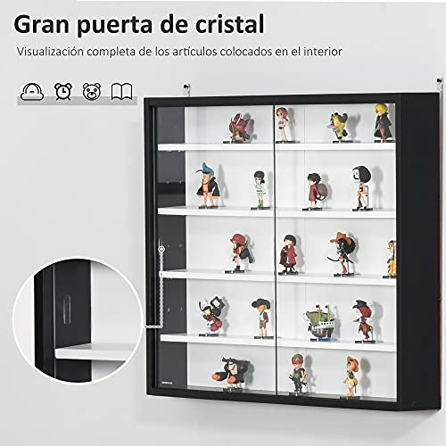 HOMCOM Vitrina de Pared Vitrina de Madera con Estantes Ajustables y 2 Puertas Correderas de Vidrio para Colecciones Perfumes Figuras de Decoración 80x9,5x60 cm Negro