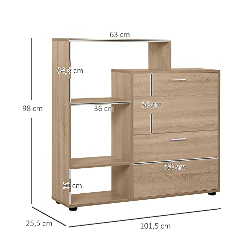 HOMCOM Zapatero de Madera con Estantería y Cubos Armario para Zapatos de Entrada Pasillo Organizador de Zapatos Armario Multifuncional de Almacenamiento de Zapatos 101.5x25.5x98cm