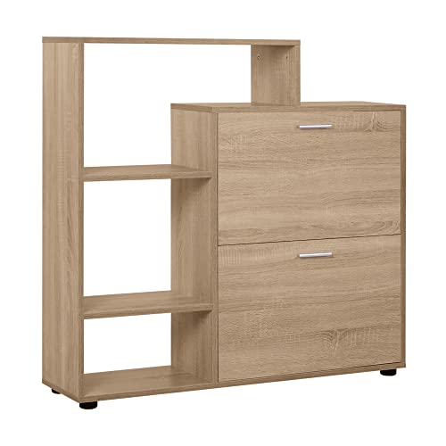 HOMCOM Zapatero de Madera con Estantería y Cubos Armario para Zapatos de Entrada Pasillo Organizador de Zapatos Armario Multifuncional de Almacenamiento de Zapatos 101.5x25.5x98cm