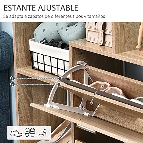 HOMCOM Zapatero de Madera con Estantería y Cubos Armario para Zapatos de Entrada Pasillo Organizador de Zapatos Armario Multifuncional de Almacenamiento de Zapatos 101.5x25.5x98cm