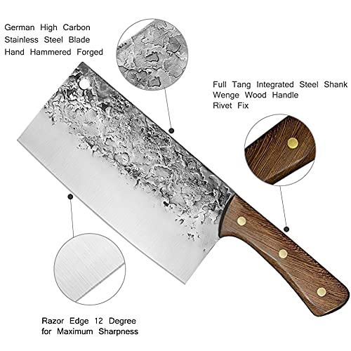 Home Safety Cuchillo Chino de Carnicero, 8 pulgadas Cuchillo profesional de Carnicero, Cuchillo de Cocina de Cuchilla Forjada a Mano con Mango de Madera Ergonómico