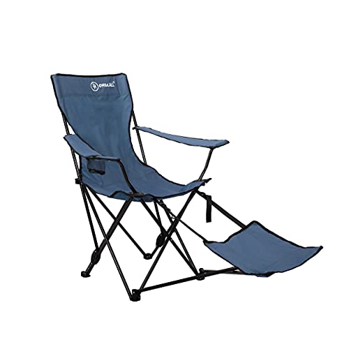 Homecall - Silla de camping plegable con respaldo ajustable y reposapiés (azul)