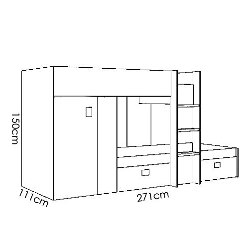 HOMEKIT Cama Juvenil Tipo Tren, 2 Camas, Artic+Aguamarina, Sencillo