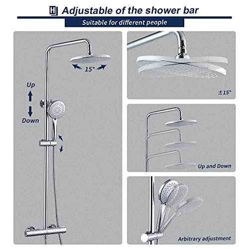 HOMELODY 40ºC Columna de Ducha Termostática Multifuncional Conjunto de ducha Latón Cromado Inoxidable Altura Ajustable 829mm-1221mm Ducha de Mano 3 Funciones Ducha Redondo para Cuarto de Baño