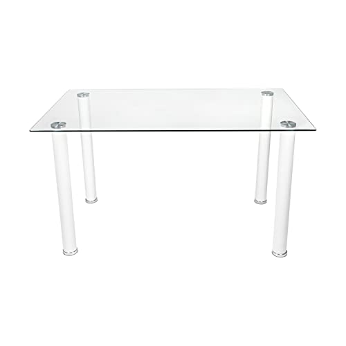 HomeSouth - Mesa de Comedor Blanca, Mesa de Cristal para Cocina, Medidas Mesa Moderna salón: 140x80 cm Ancho