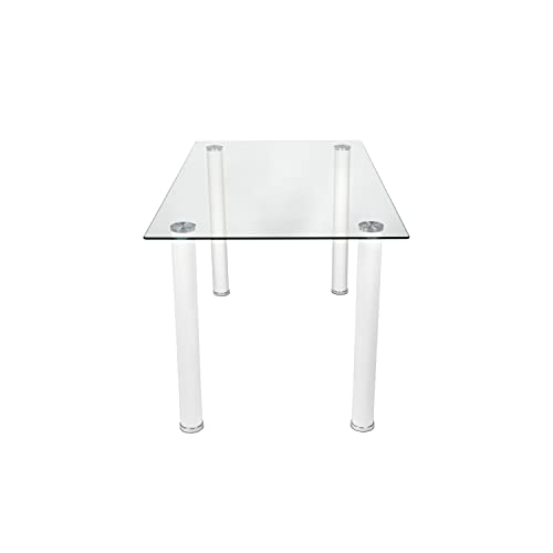 HomeSouth - Mesa de Comedor Blanca, Mesa de Cristal para Cocina, Medidas Mesa Moderna salón: 140x80 cm Ancho