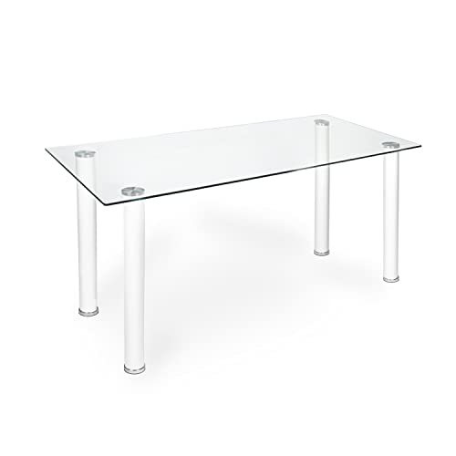 HomeSouth - Mesa de Comedor Blanca, Mesa de Cristal para Cocina, Medidas Mesa Moderna salón: 140x80 cm Ancho