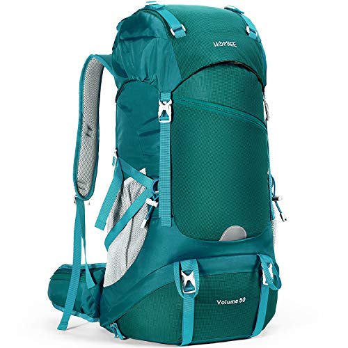 HOMIEE Mochila de Senderismo de 50 litros, Macutos de Senderismo Impermeable Multifuncional, Mochilas de caminoso para Senderismo, Viaje, Deportes al Aire Libre, etc (Mochila de Color Esmeralda)