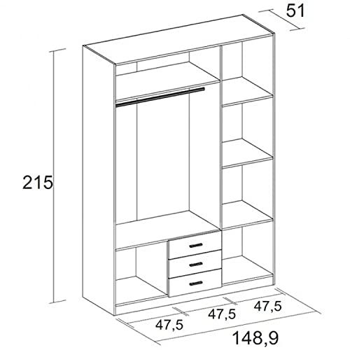 HOMN LIVING Armario ropero Altea 3 Puertas y 3 Cajones Color Sable, 148,9 cm (Ancho) 51 cm (Profundo) 215 cm (Altura)