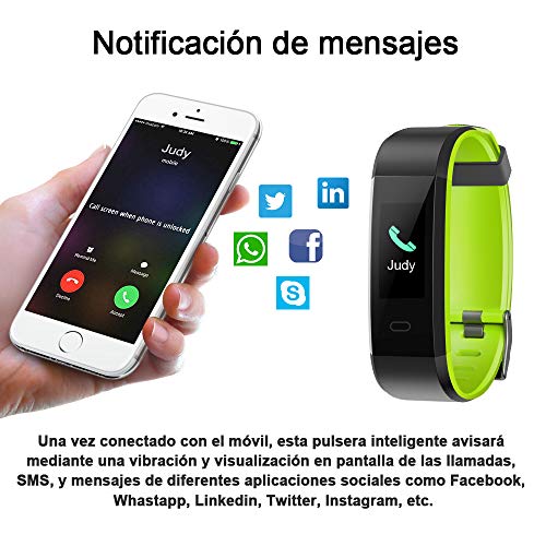 HOMSCAM Pulsera Inteligente, Pulsera Actividad Impermeable IP68 con Monitor de Calorías, Monitor de Ritmo Cardíaco, Captura de cámara, Notificación de Mensajes para Android y iOS Teléfono móvil