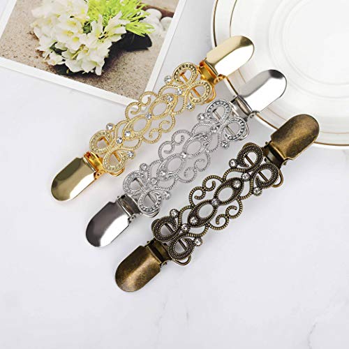 HONGXIN-SHOP Clips de Suéter Vintage Alloy Rhinestone Suéter Clasp Damas Duckbill Cardigan Conexión Hebillas Elegante Chal Buckle 3 Piezas