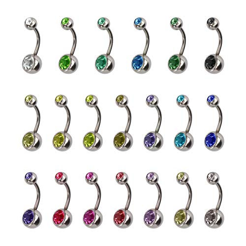 HONGXIN-SHOP Piercing Ombligo Hipoalergénico Acero Inoxidable Piercing de Ombligo Vientre Anillo con Imitación Diamantes Accesorios de Mujer Joyería Piercing del Cuerpo 20 Piezas