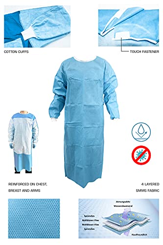 HONGYU Bata protectora estéril OP, bata desechable, SMMS 40 g/m², tela no tejida con refuerzos en el pecho, abdomen y brazos, tamaño 130 x 140 cm, talla única, azul (1)