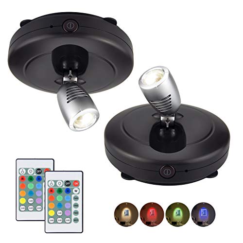 HONWELL Foco LED inalámbrico con batería,luz de disco con control remoto,temporizador de iluminación RGB para tablero de dardos, iluminación de imágenes giratoria para pintura de espejo,2 piezas,negro